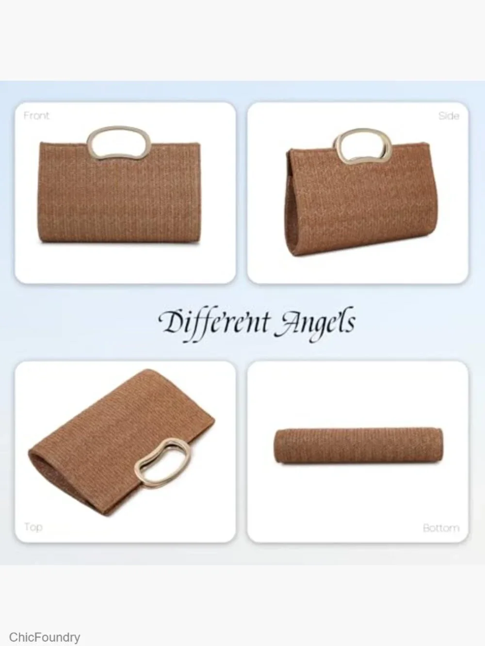 Woven Straw Clutch Purse with Top Handle & Shoulder Strap Summer Beach Evening